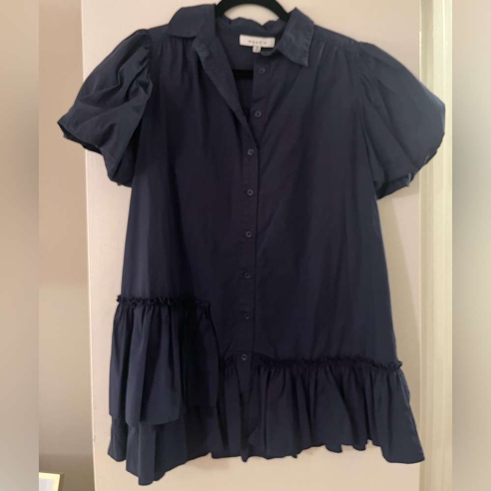 moodie Navy Button-Front Dress with Collar